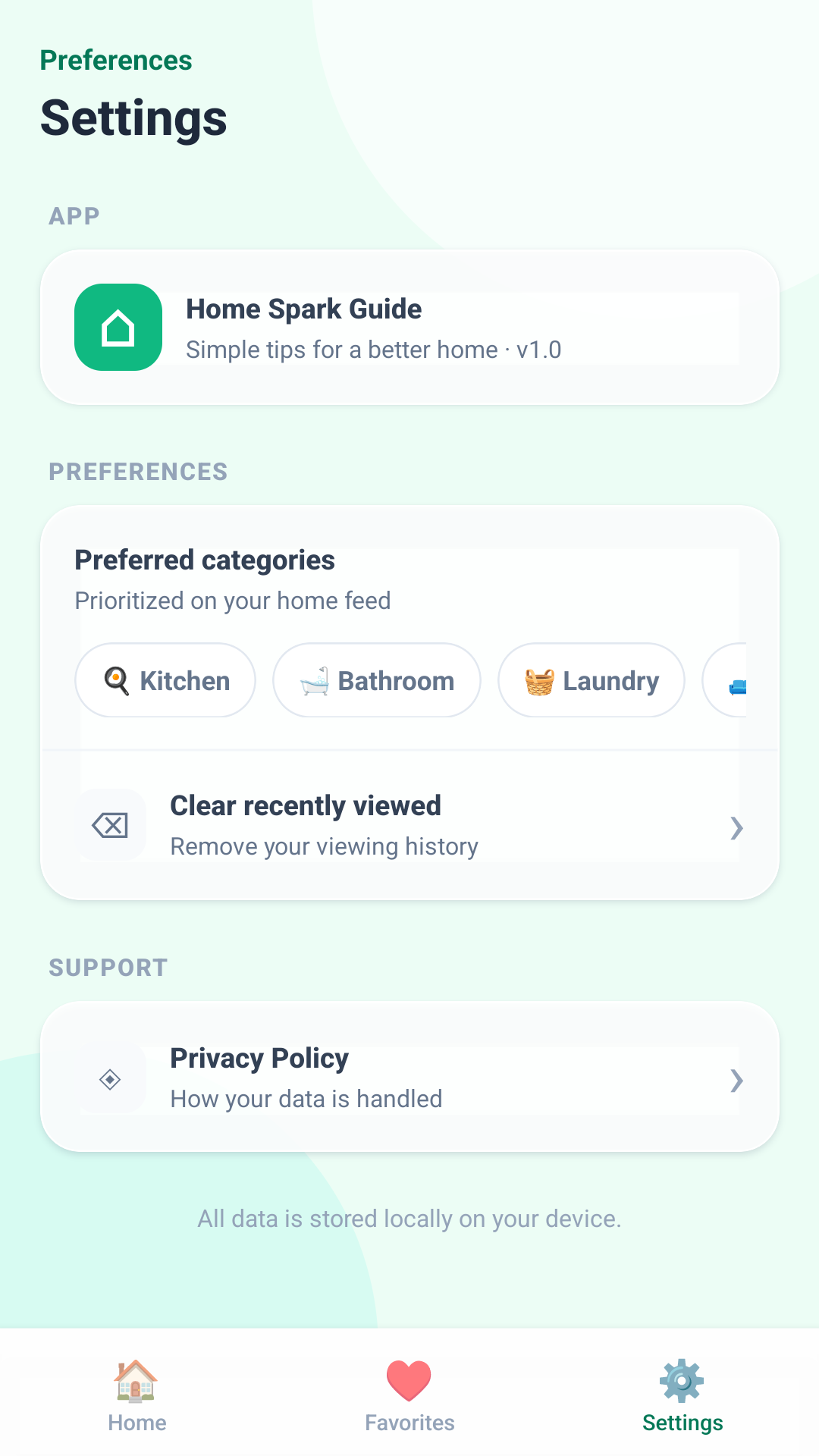 Home Spark Guide settings screen