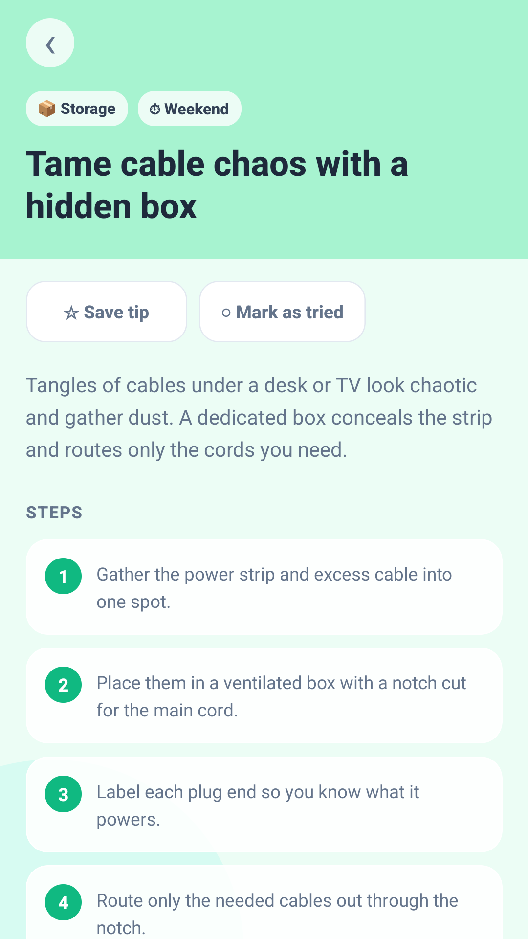 Home Spark Guide tip detail screen